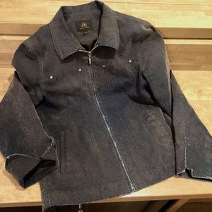 Hugo Mani Ladies Cropped Distressed Pinstriped Denim Jacket Size L